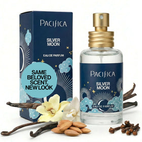 Pacifica Silver Moon bottle front showing the warm vanilla fragrance for daily wear