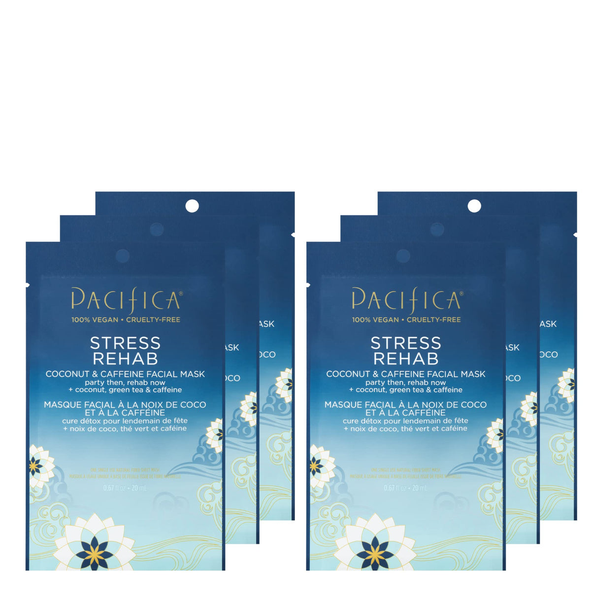 Pacifica Skin Rehab coconut caffeine mask packaging shows a refreshing spa-like treat for tired skin.
