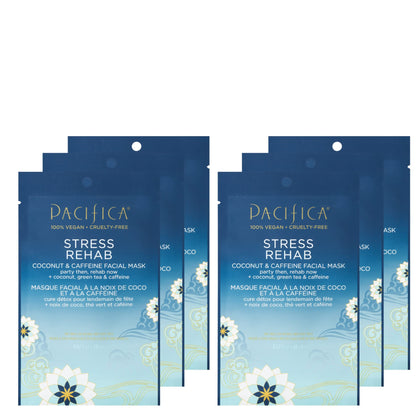 Pacifica Skin Rehab coconut caffeine mask packaging shows a refreshing spa-like treat for tired skin.