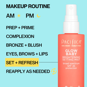 Pacifica SPF 45 mist demonstrates weightless, invisible protection without white cast.
