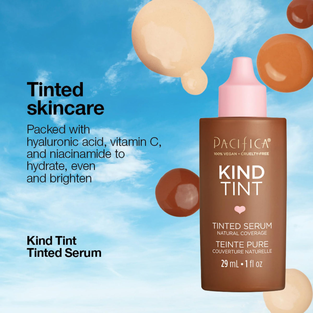 Pacifica Kind Tint Serum with vitamin C and niacinamide for brightness.