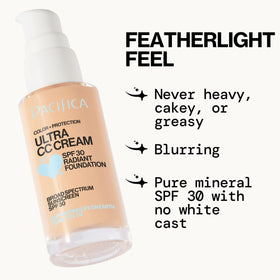 Pacifica Ultra CC Cream packaging highlights mineral SPF and natural ingredients.
