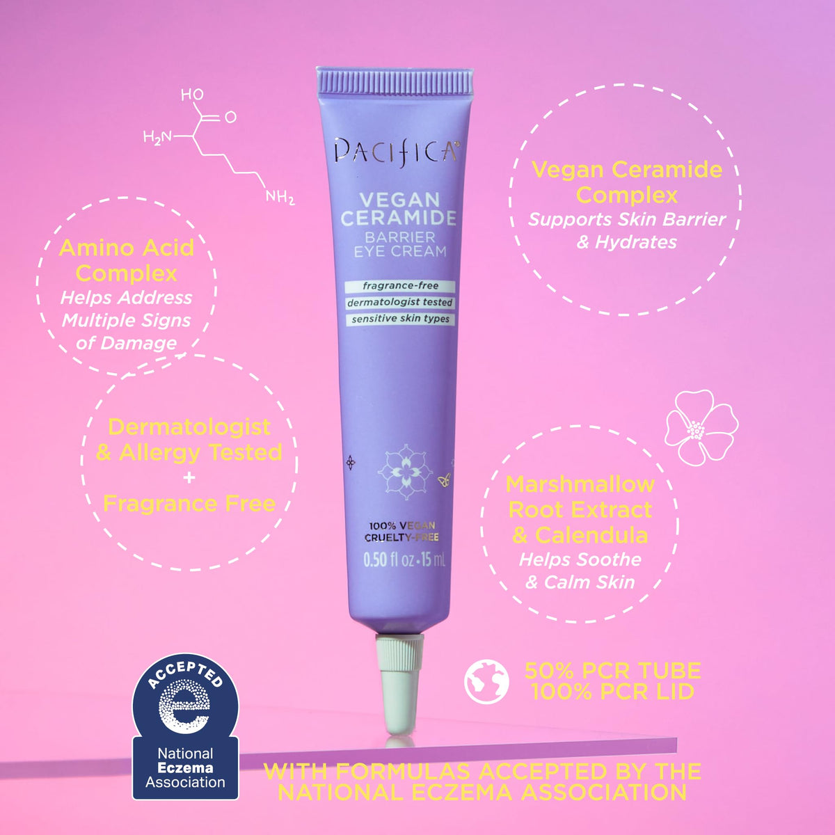 Pacifica Vegan Ceramide Eye Cream texture closeup, lightweight and fast-absorbing.