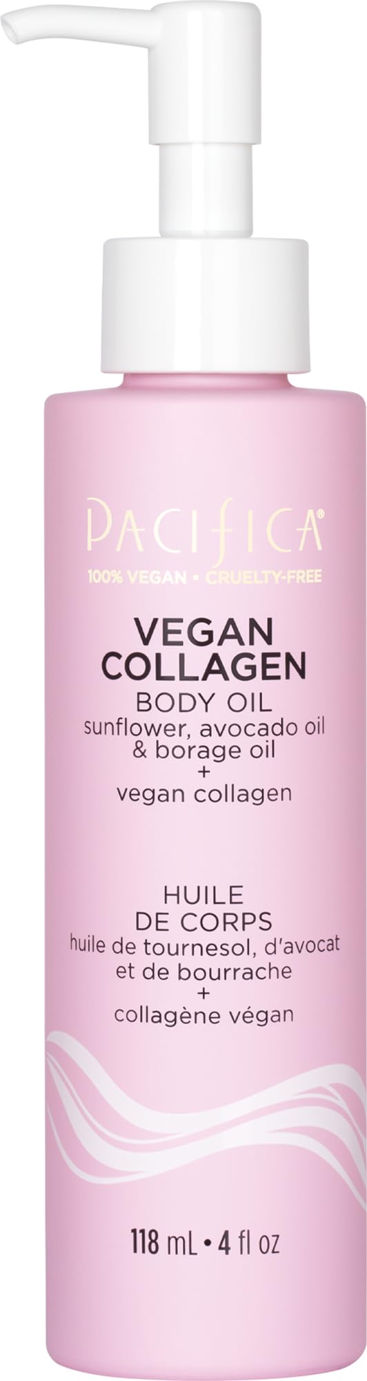 Pacifica Vegan Collagen Body Oil bottle offers lightweight hydration