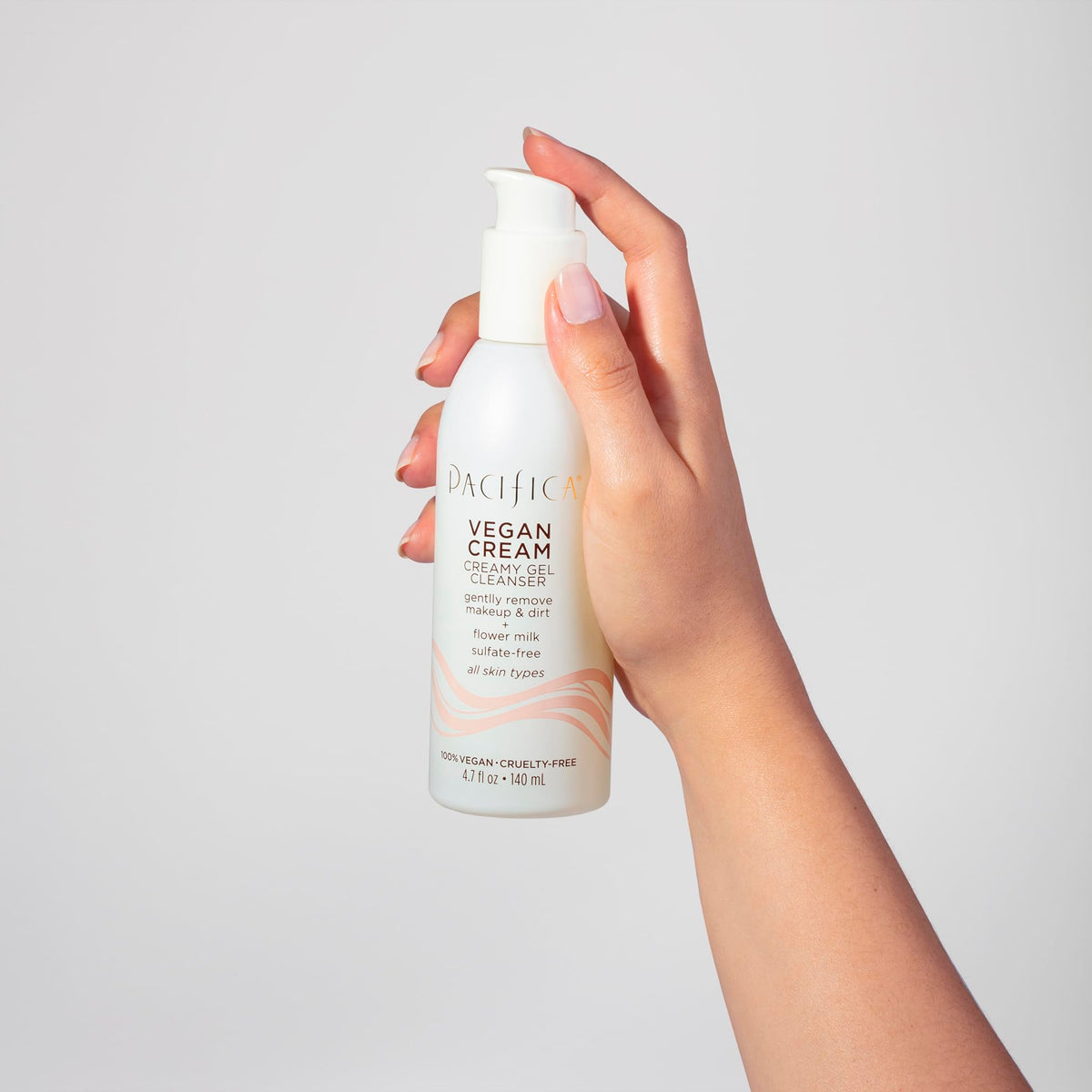 Pacifica Vegan Collagen Cream Gel Cleanser foam-lather shows gentle makeup removal in one step.