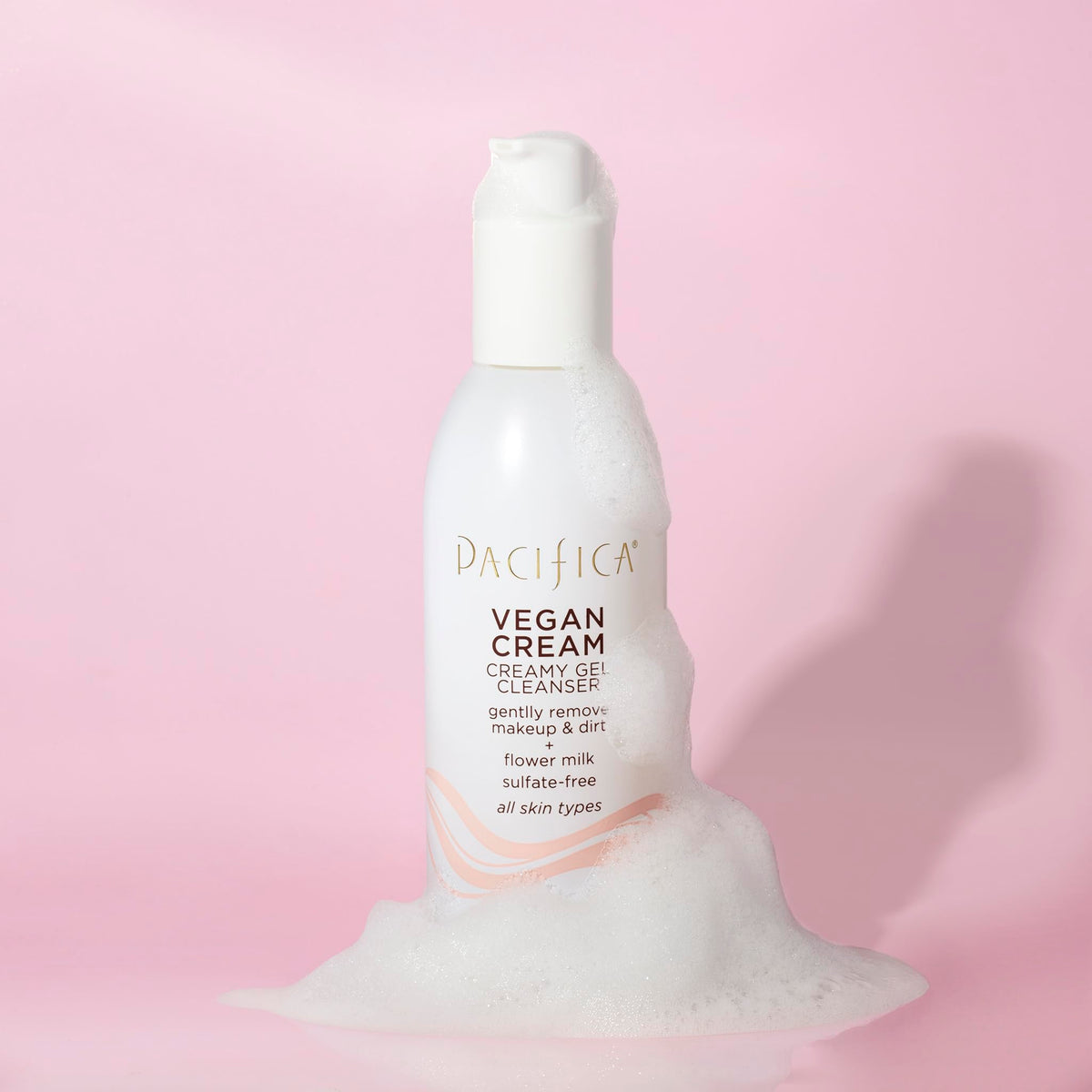 Pacifica Vegan Collagen Cream Gel Cleanser makeup-removal action melts mascara and foundation.