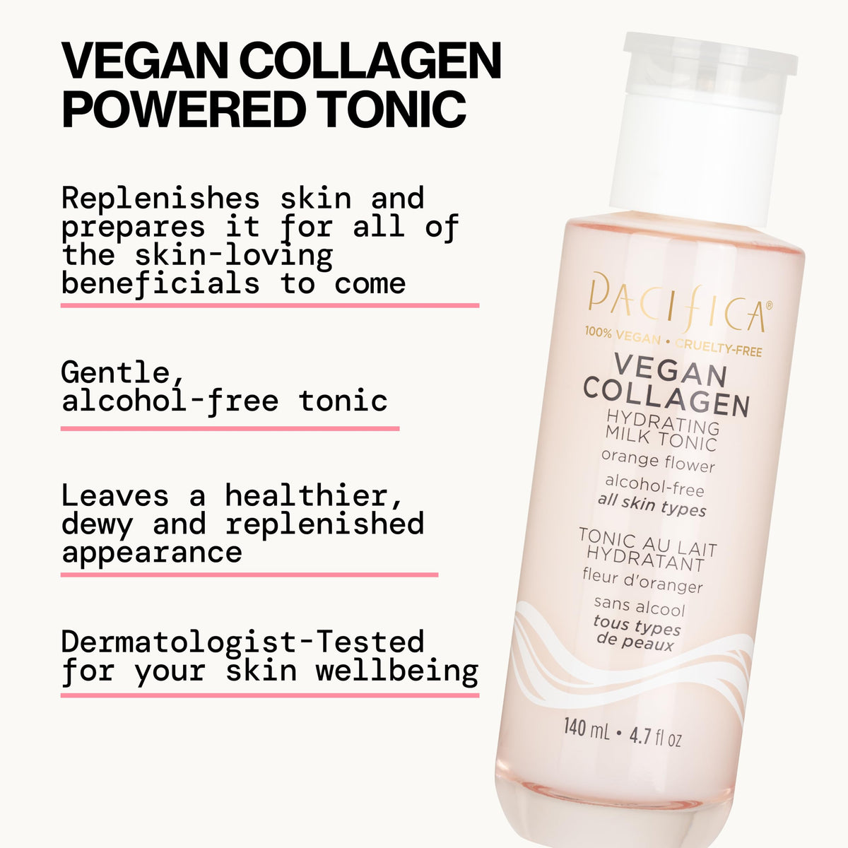 Close-up of creamy texture and natural glow from Pacifica Milk Tonic.