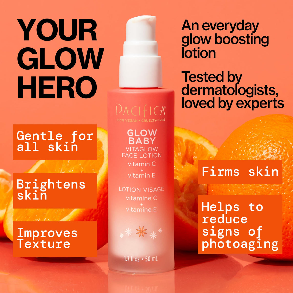 Pacifica VitaGlow Hydro Face Lotion application swatch demonstrates non-greasy moisture.