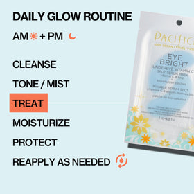 Pacifica Vitamin C serum application under-eye promotes radiance and hydration.