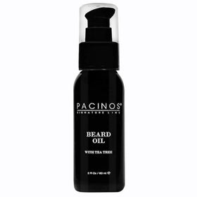 Pacinos beard oil in amber bottle for daily conditioning and shine.