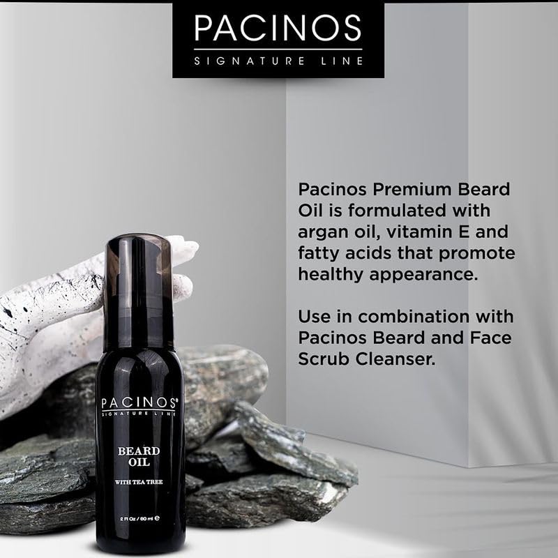 Pacinos beard oil provides frizz-free, soft, manageable beard with a healthy glow.