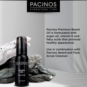 Pacinos beard oil provides frizz-free, soft, manageable beard with a healthy glow.