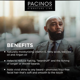 Pacinos beard oil ingredients: argan and tea tree for nourished skin and beard.