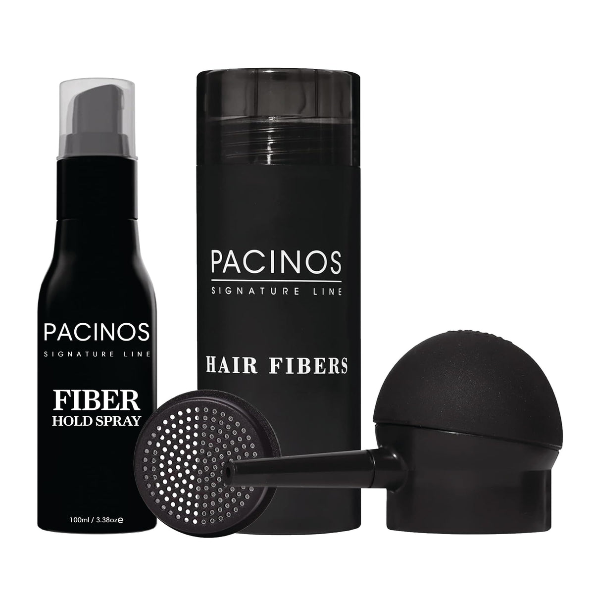 Pacinos Hair Fiber Kit box front for instant coverage concept