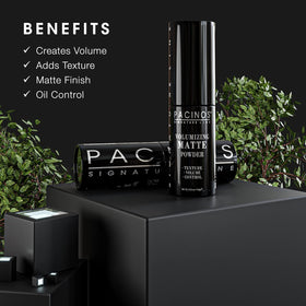 Pacinos powder being applied to create texture with natural matte finish