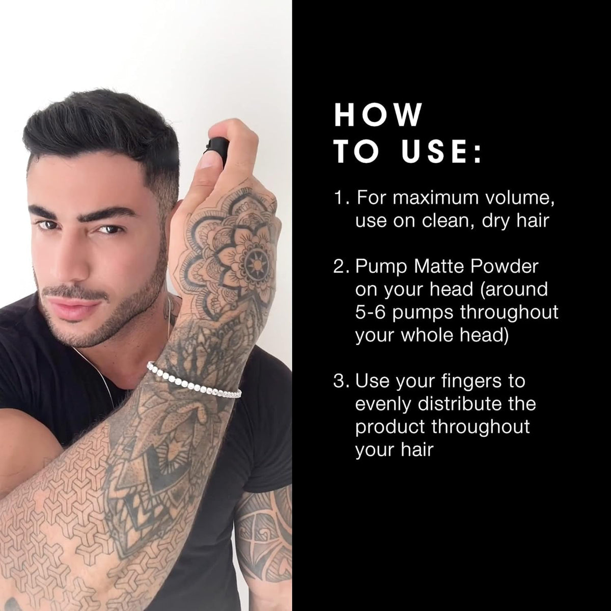 Hands applying Pacinos powder for easy texture boost