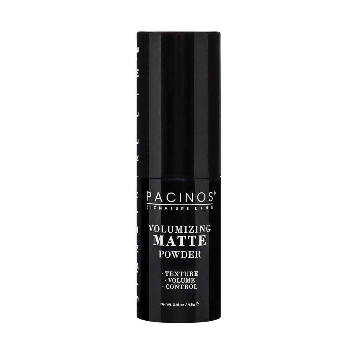 Pacinos Volumizing Matte Hair Powder packaging highlights oil control
