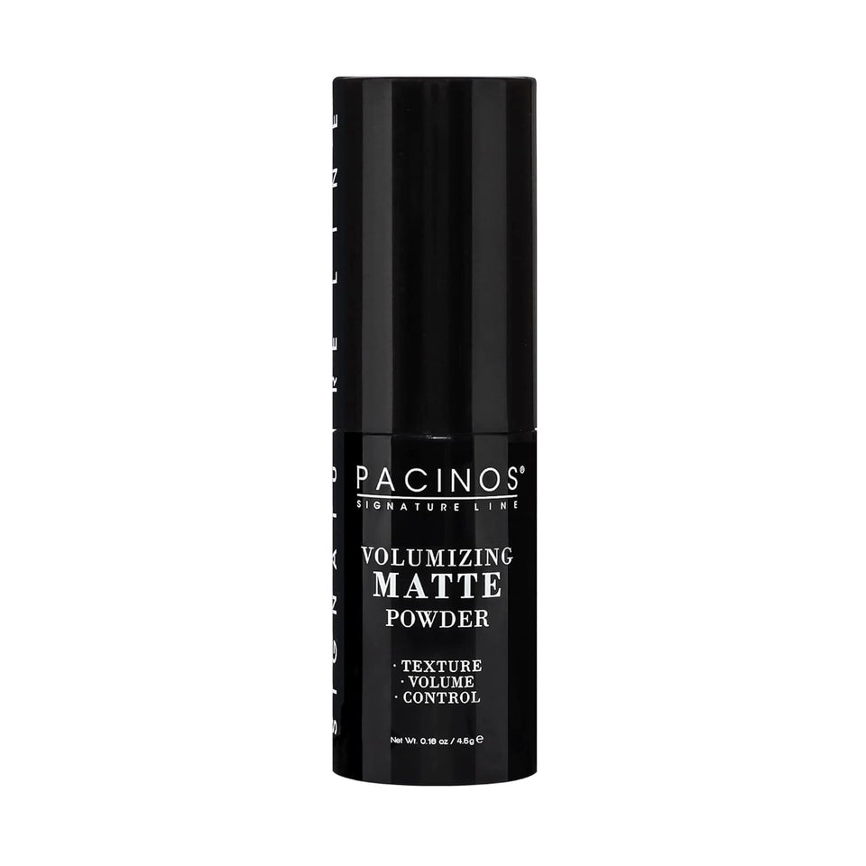 Pacinos Volumizing Matte Hair Powder packaging highlights oil control