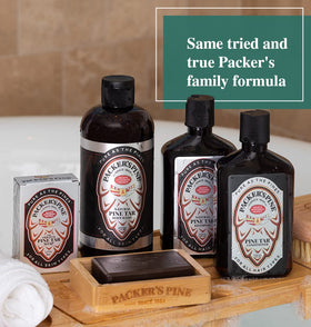 Forest-inspired Packer's Pine Tar Conditioner image evokes natural pine scent