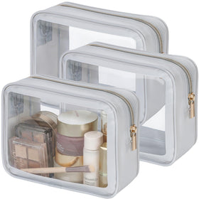 PACKISM Clear Makeup Bag 3 Pack Medium front view, compact travel storage