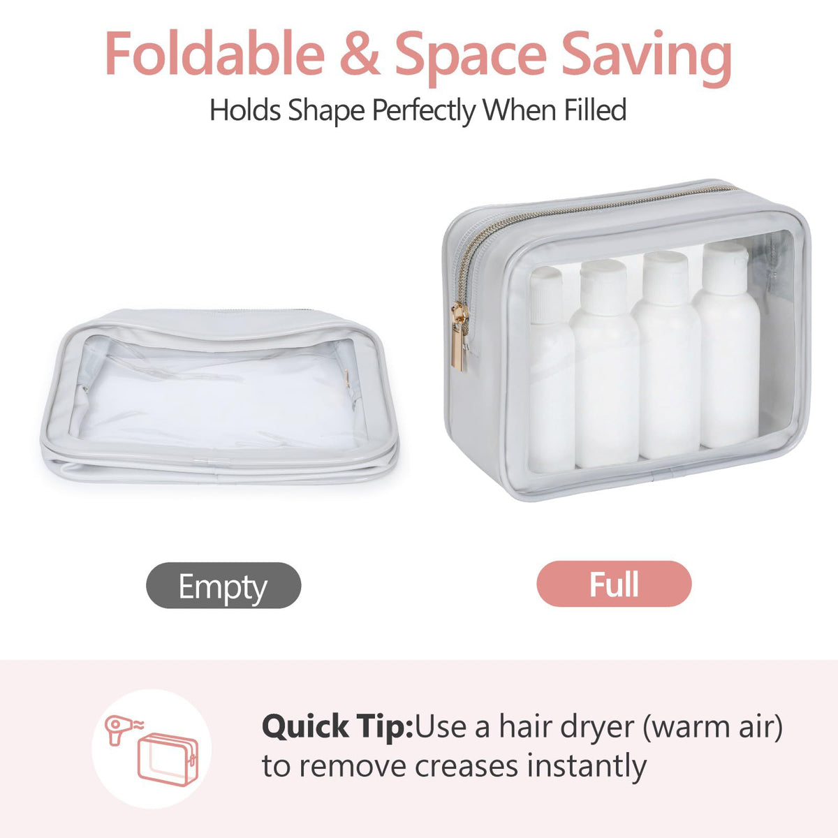 PACKISM Clear Makeup Bag 3 Pack Medium reinforced seams and zipper