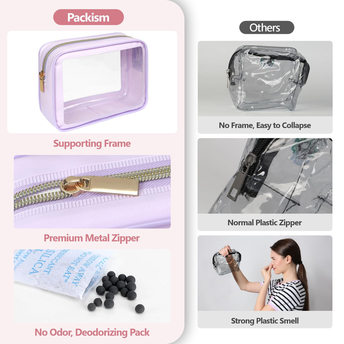 PACKISM Clear Makeup Bag Medium used as car organization for small essentials.