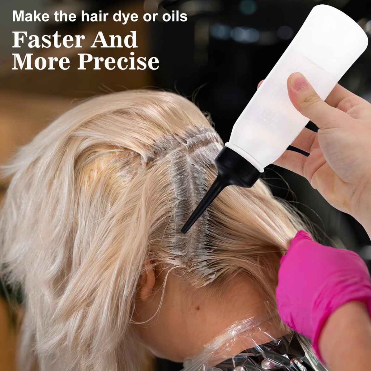 PACKOVE bottle versatile for dye, shampoo, conditioner and scalp care storage.
