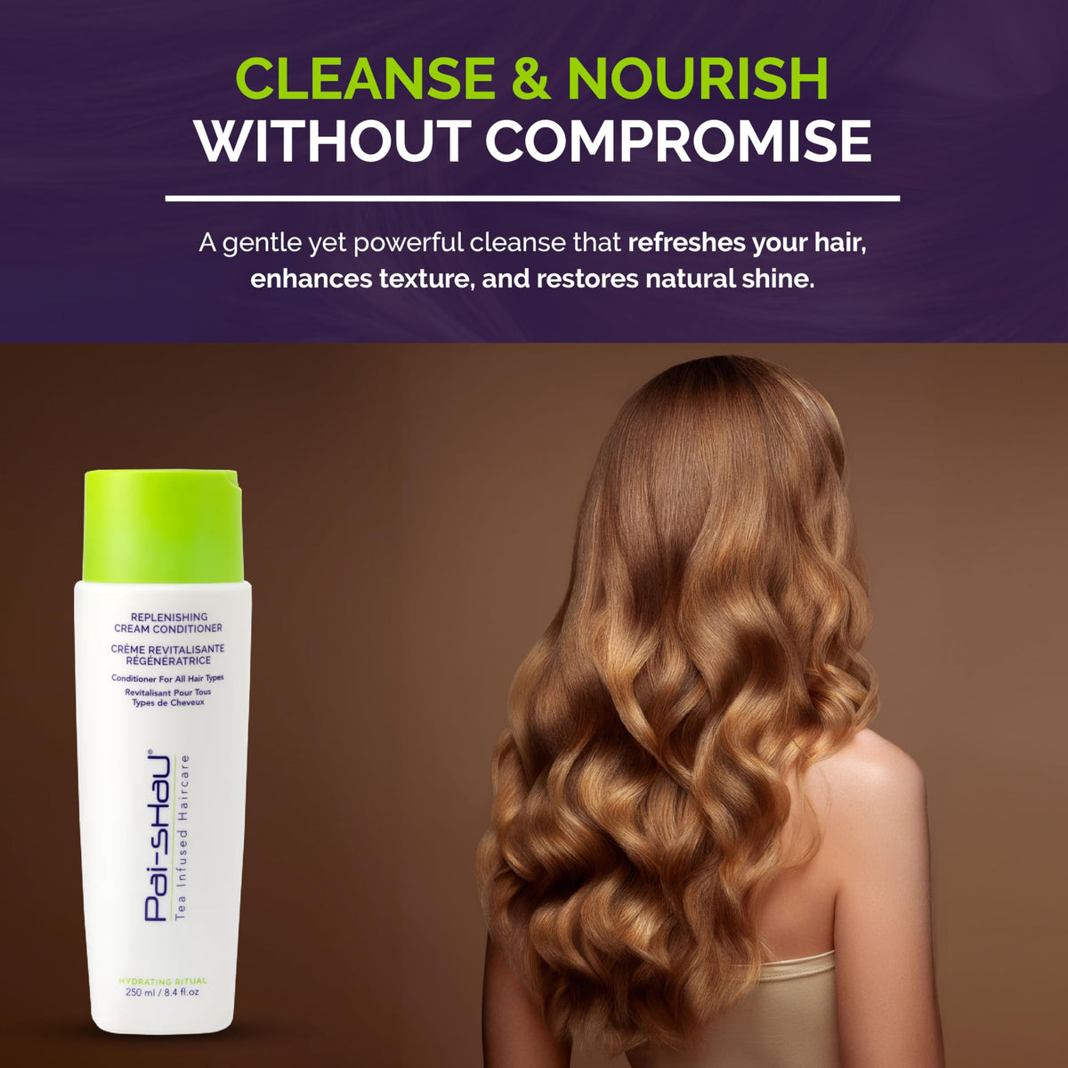 Pai-Shau Tea Complex visuals emphasizing nutrients for hair