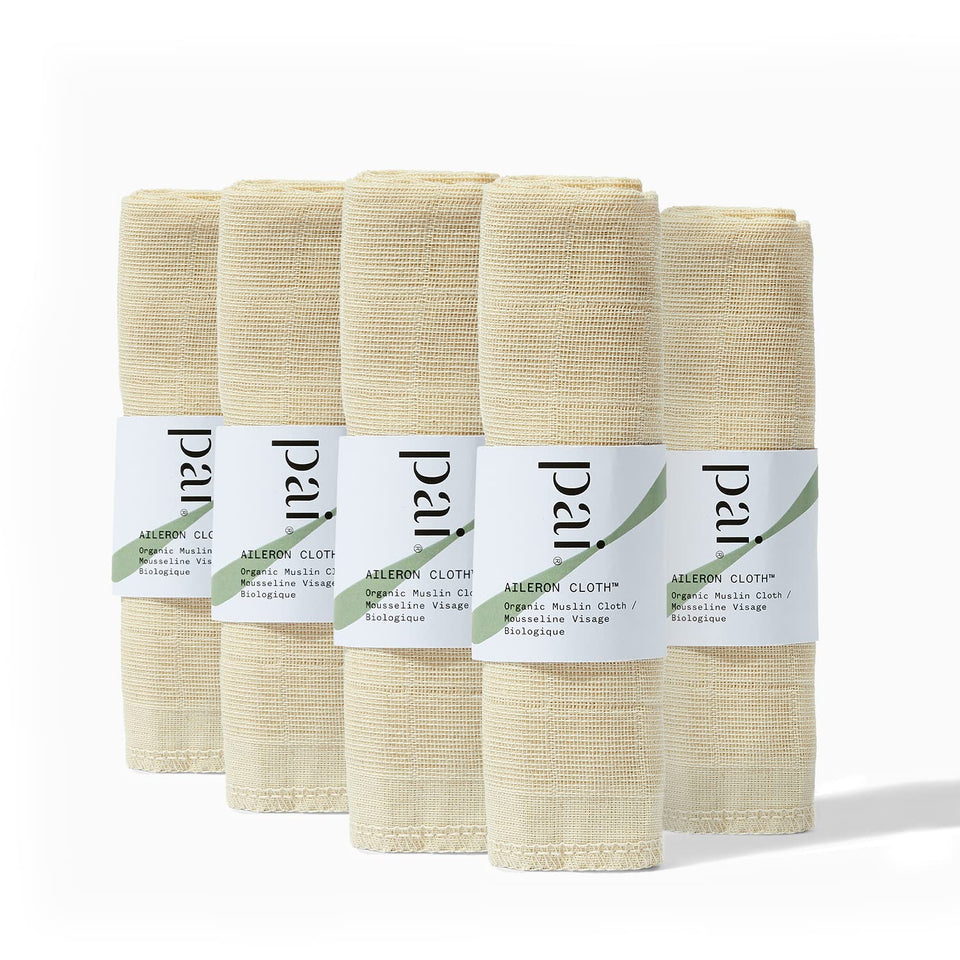 Pai Skincare Aileron exfoliating muslin cloth 5-pack for gentle, reusable exfoliation