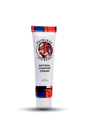 Painless Picasso plant-based skin prep cream packaging, studio-ready for professional cosmetic prep