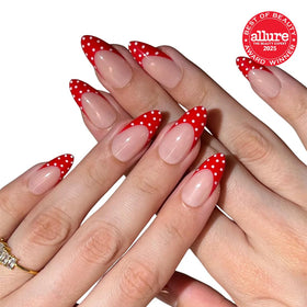 PaintLab lightweight soft gel press-ons offering natural feel in bold polka dot almond style