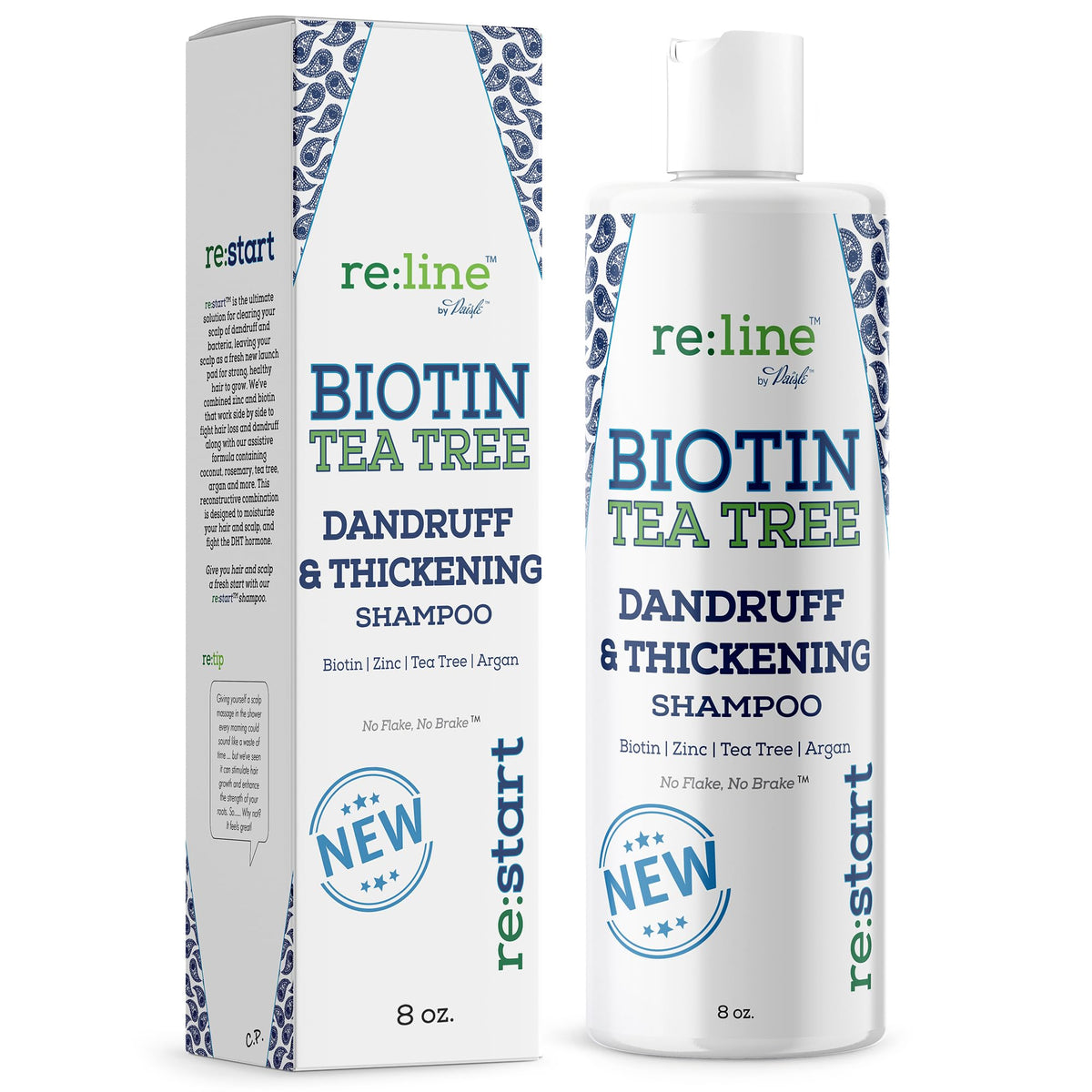 Paisle Botanics anti-dandruff shampoo bottle highlights tea tree formula for a refreshed scalp