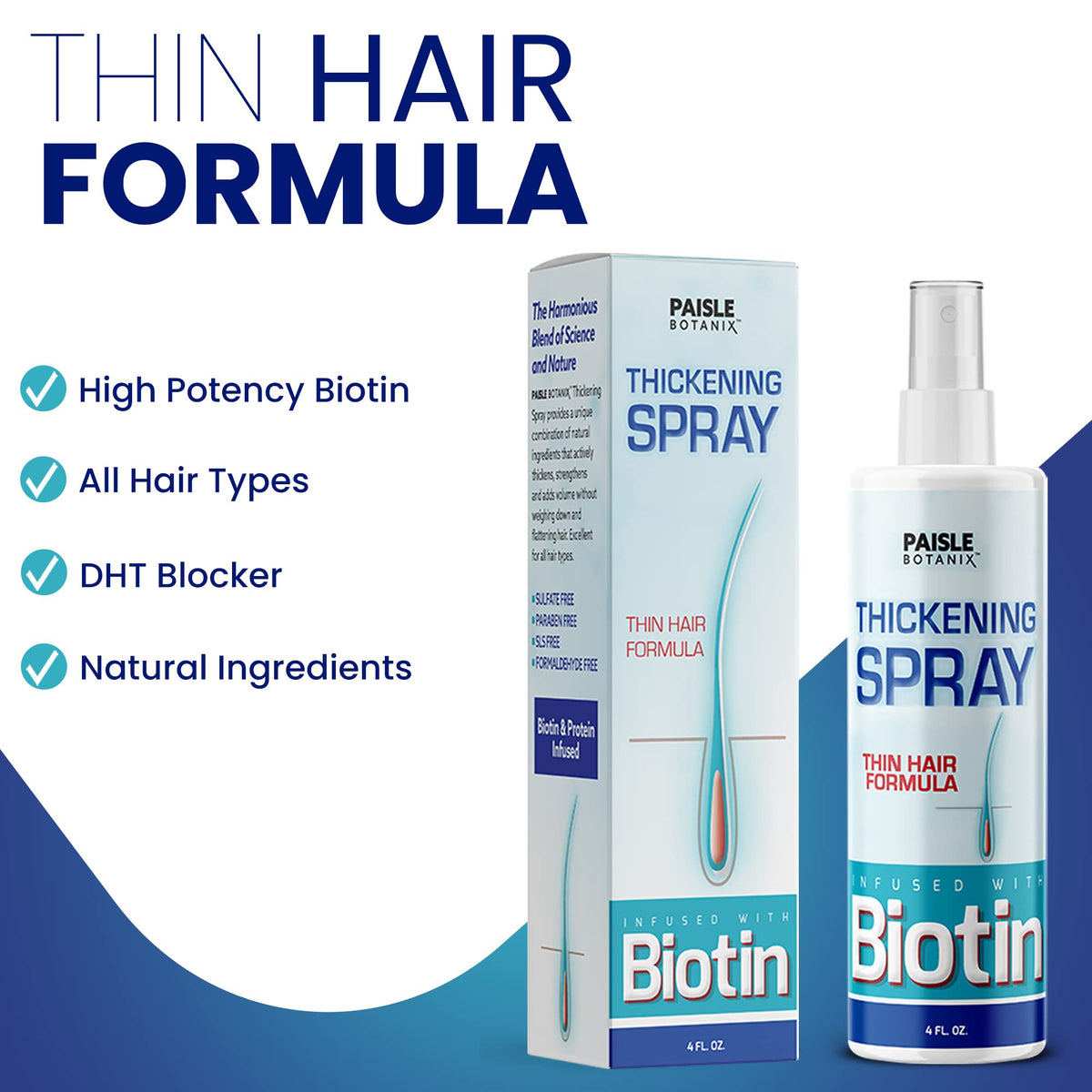 Paisle Botanics Biotin hair growth application demonstrates easy spray