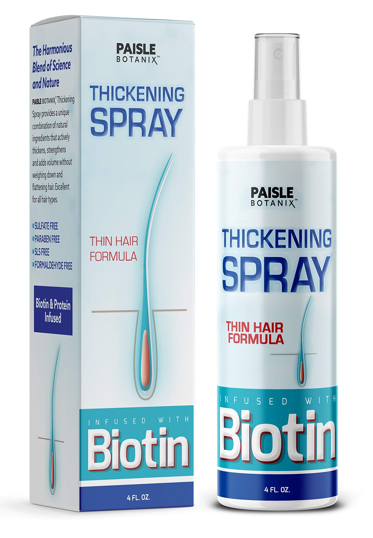 Paisle Botanics Biotin Hair Thickener bottle showing texture and shine