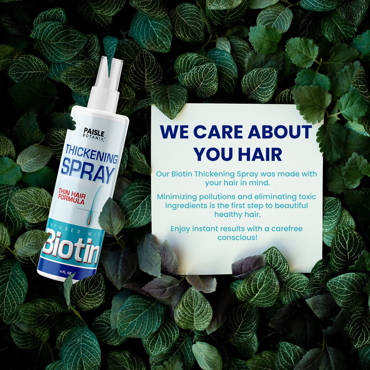 Paisle Botanics Biotin packaging on shelf suggests premium care