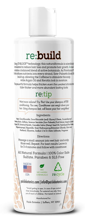 Close-up of Paisle Botanics Biotin Shampoo ingredients highlighting natural botanicals.