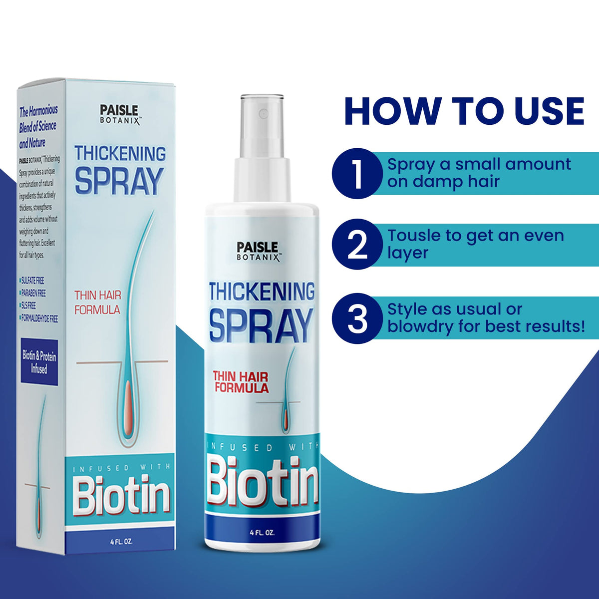 Paisle Botanics Biotin volume spray action boosts natural lift