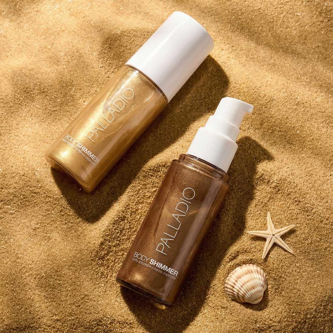 Palladio Body Shimmer Island Glow legs illuminate with soft bronze sheen.