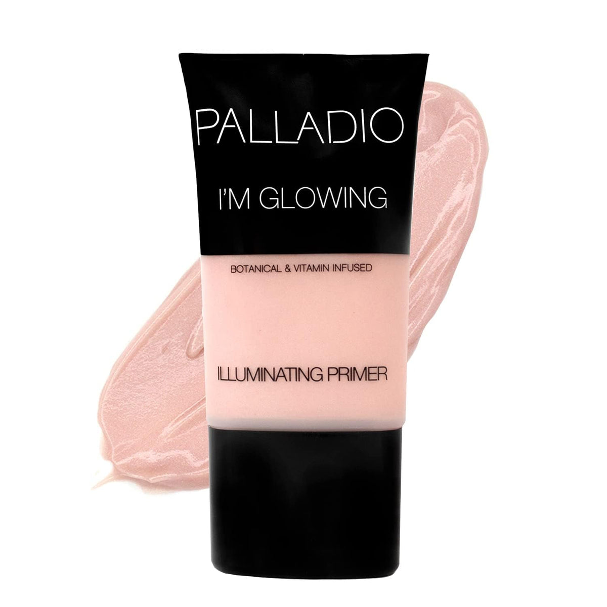 Palladio I'm Glowing primer bottle front view for radiant, dewy skin.