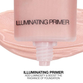 Palladio I'm Glowing primer bottle tilt highlights pearlescent texture.