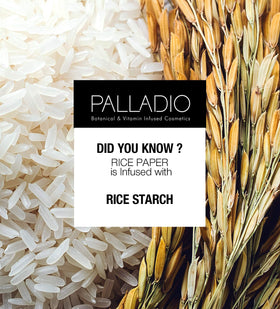 Palladio oil-absorbing rice powder feature suggests extended makeup wear and fresh feel.