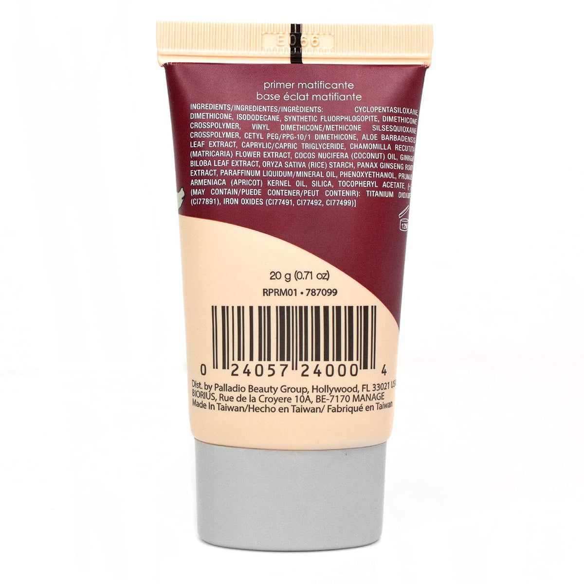 Palladio Rice Primer cruelty-free label on packaging.