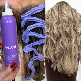 Pallure Bright Blonde Toning Foam scalp shot features bond-building violet formula