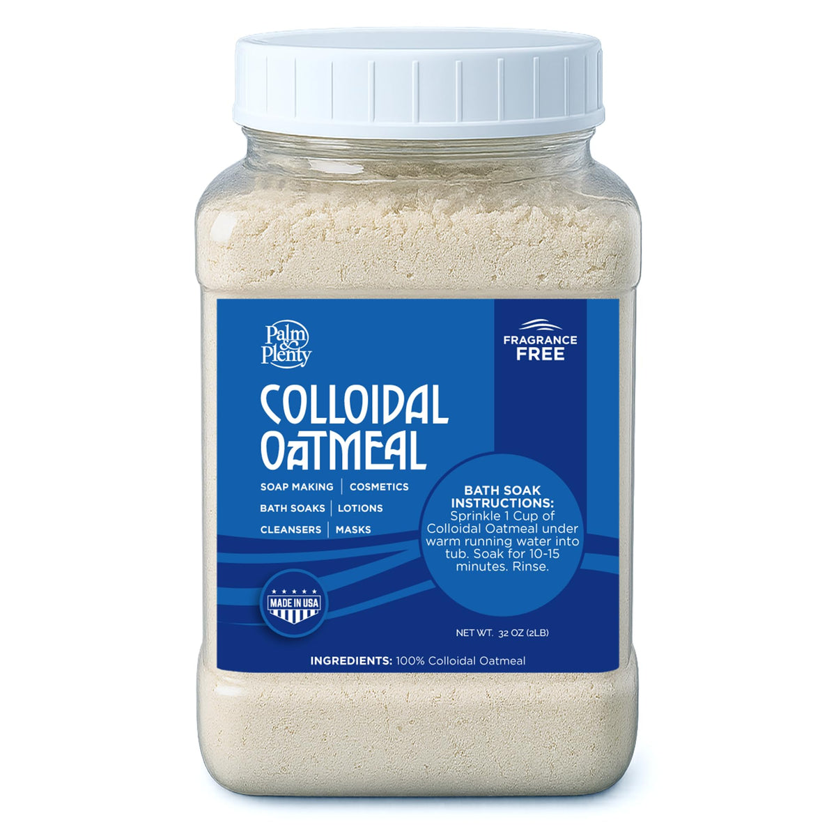 Palm and Plenty colloidal oatmeal jar for at-home skincare and hydration.