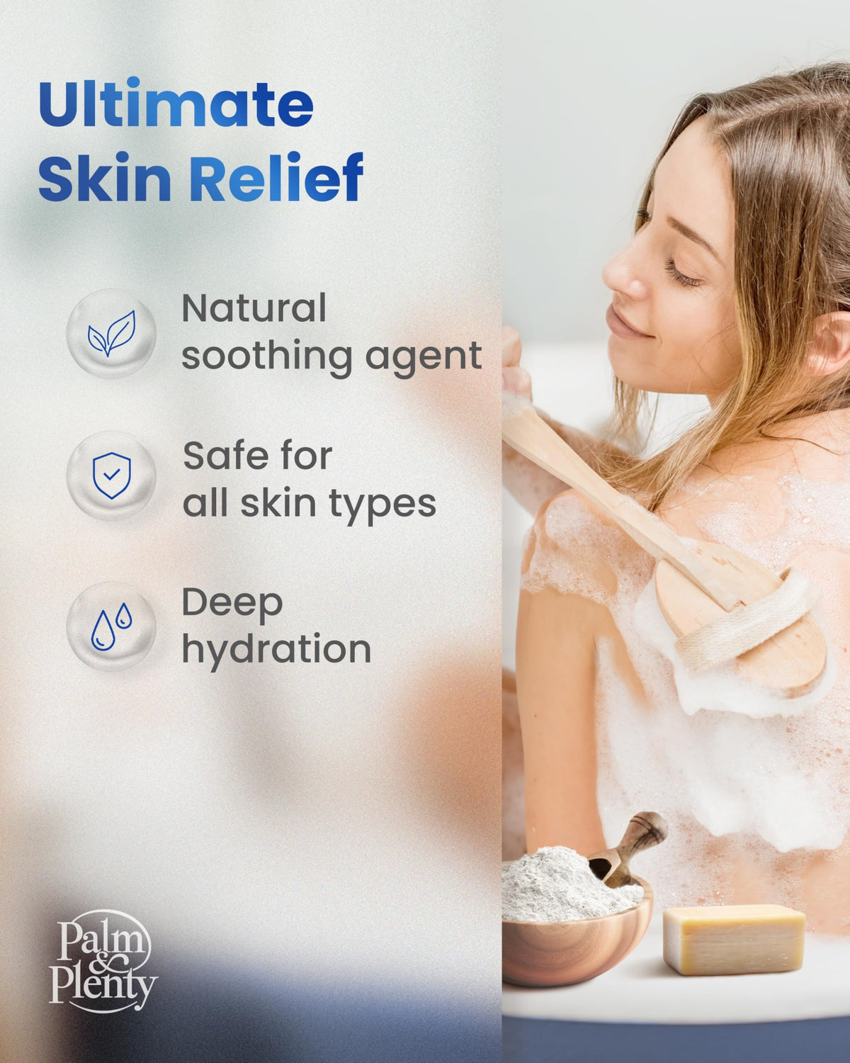 Palm and Plenty oatmeal bath powder being used for a soothing soak.