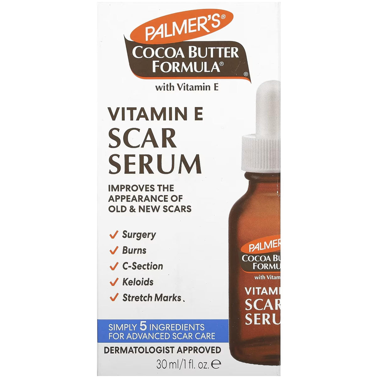 Palmer's Cocoa Butter Scar Serum bottle for daily scar appearance support