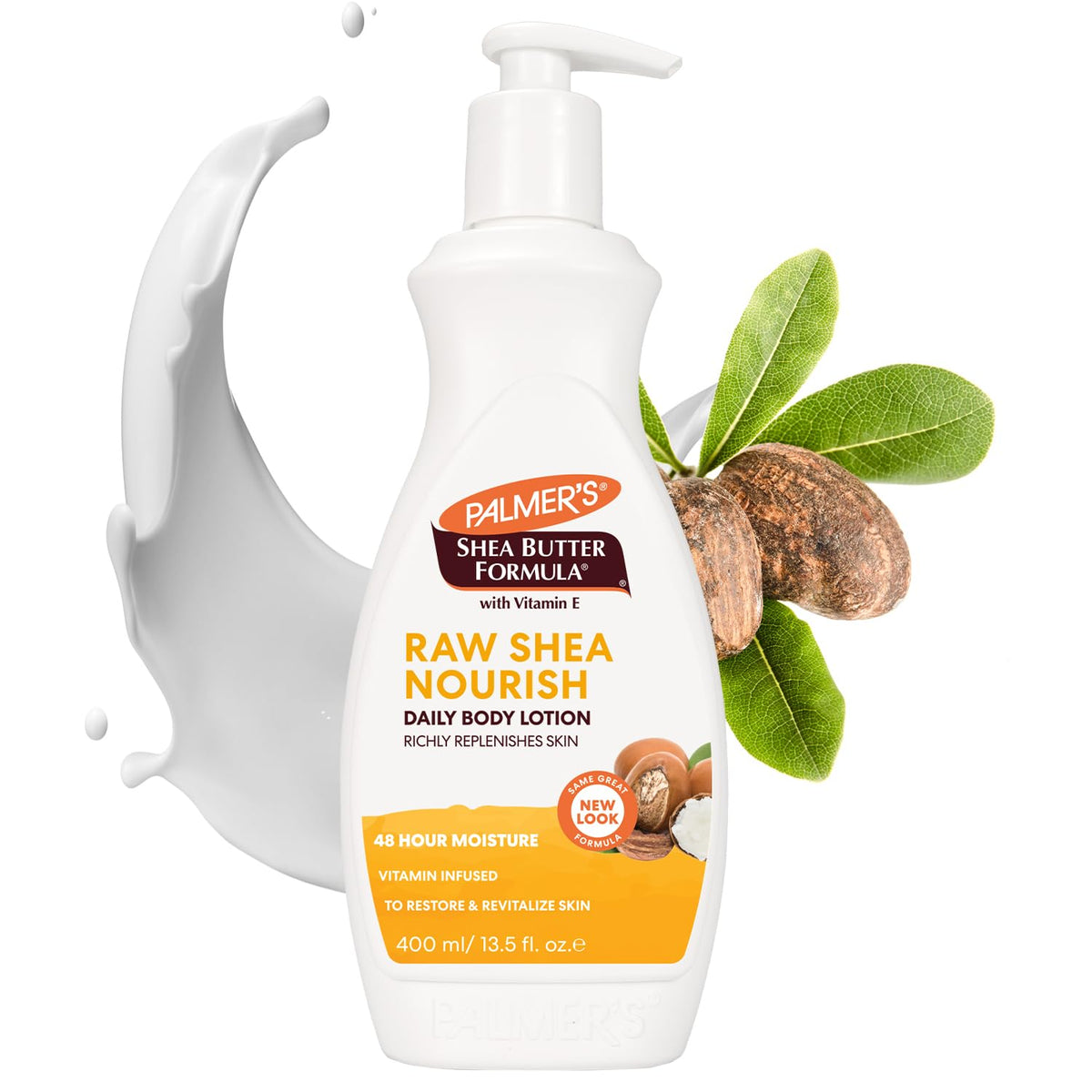 Palmer's Shea Formula Raw Shea Body Lotion pump bottle shown for daily hydration and smoother skin