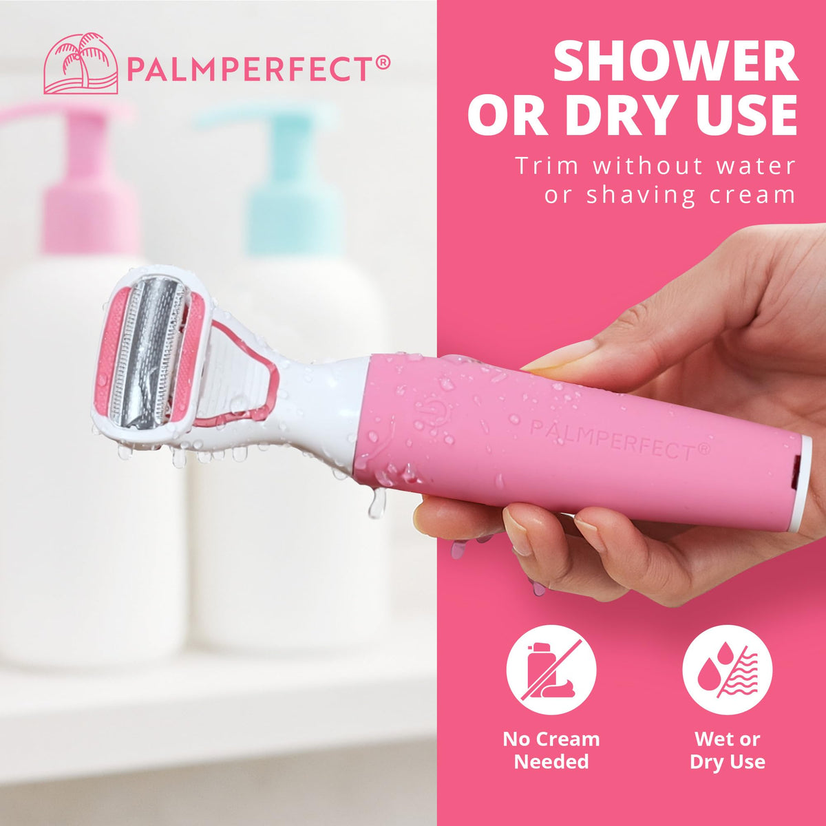 PalmPerfect Clio Trimmer trims legs, bikini, and underarms with control.