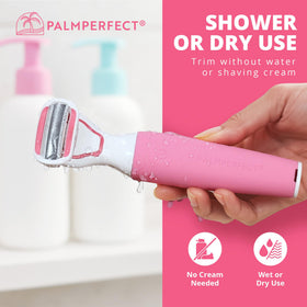 PalmPerfect Clio Trimmer trims legs, bikini, and underarms with control.