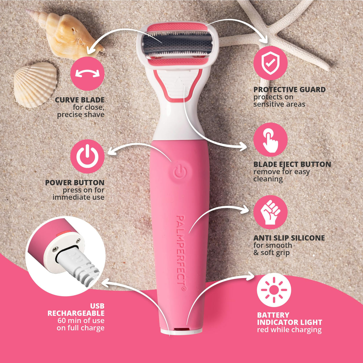 PalmPerfect Clio Trimmer compact, portable shaver for on-the-go grooming.